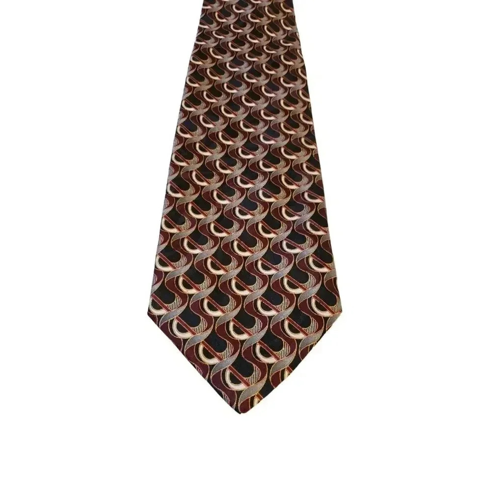 Vintage Essex‎ Row Men's Tie Black Burgundy Swirls Geometric Necktie Polyester